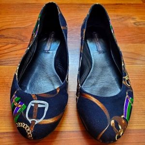 Ralph Lauren Horse Bit Equestrian Leather Canvas Ballet Flat